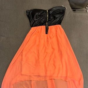 High low sheer Coral dress faux leather strapless